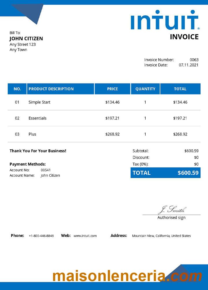 USA Intuit invoice template